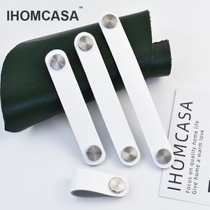 Ihomcasa en cuir en cuir blanc poignées de meubles de cuisine boucles de porte de rangement de porte armoire de chaussure tiroir de tiroir