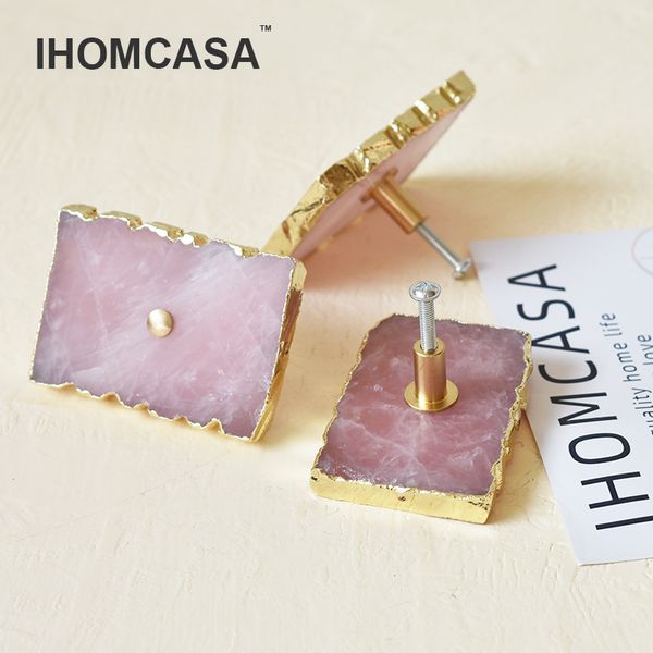 Ihomcasa Natural Crystal + Brass Porte-boucles de cuisine Cuisine Placoard à chaussures Armoires de meubles Mobilières Copper Drawer Titrage Tire le bouton Gold