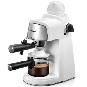 Ihomekee Espresso Cappuccino italien 3,5 bars, fonction de chauffage rapide, 1 à 4 tasses de café, avec fonction bulle et bâton vapeur (blanc)