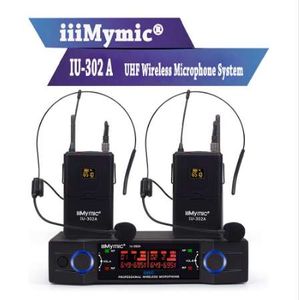 iiiMymic IU-302A UHF 600-700 MHz Pro Microphone sans fil double canal 2 Bodypack + 2 Lapel2 Système de micro casque pour DJ Karaoké