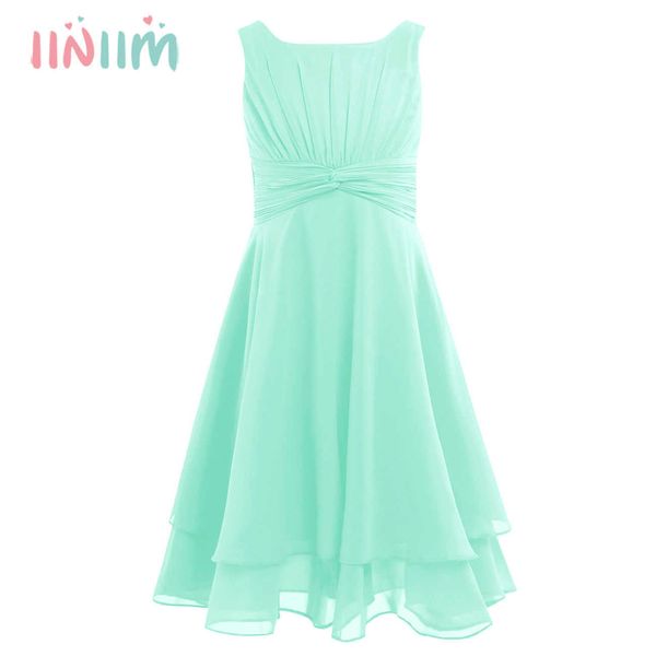 Iiniim Fleur Filles Robe En Mousseline De Soie Nouée Taille Haute Princesse Robe Enfants Adolescent Pageant Fête D'anniversaire Robes Robes De Bal Q0716