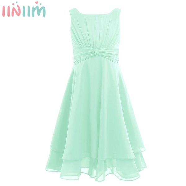 Iiniim fleur filles robe en mousseline de soie nouée taille haute robe de princesse enfants adolescent Pageant fête d'anniversaire Vestidos robes de bal