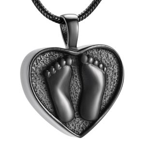 IJD10002 – pendentif de crémation en forme de cœur, gravure de pied humain de couleur noire, pour contenir les cendres des proches, bijoux en acier inoxydable, cercueil funéraire 205F