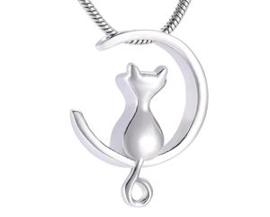 IJD10014 Moon Cat roestvrije stee -stee crematie sieraden voor huisdier herdenkings urns ketting Ashes Keepsake medaillet sieraden6525162