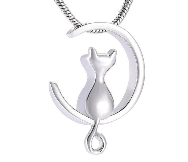 IJD10014 Cat Moon Cat en acier inoxydable Stee Crémation bijoux pour animal commémoratif Urns Collier Hold Cendres