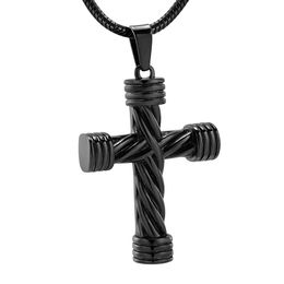 IJD10017 Pendentif d'urne souvenir en croix noire pour hommes, pour cendres commémoratives, en acier inoxydable, croix noire, bijoux de crémation, entonnoir Incl201L