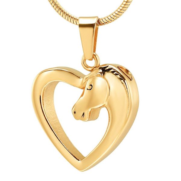 IJD10044 Gold Heart Cremation Collier Horse Head Inware Memorial Urn Liscet Love Love Inneildless Steel Crémation Jewelry304E