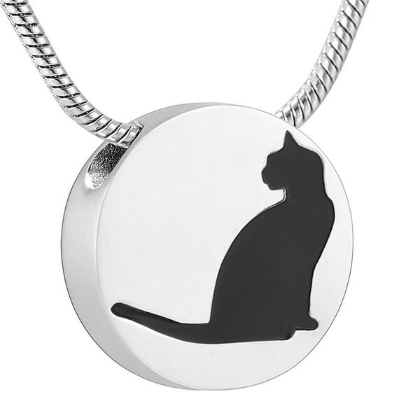 IJD10735 Mon chat aimant Laser rond bijoux de crémation tenir cendres d'animaux souvenir bijoux pendentif de crémation en acier inoxydable pour animaux de compagnie2706