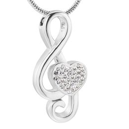 IJD11531 Golden Cremation Sieraden Houd Clear Crystal Heart Music Note Roestvrij staal Memorial Urn Necklace for Ashes Funnel2522