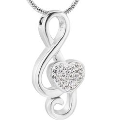 IJD11531 Bijoux de crémation d'or Hold Clear Crystal Heart Music Note Collier Urn en acier inoxydable pour cendres Fondnel2522