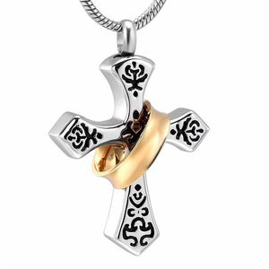 IJD12234 Gold Collar Cross Cremation sieraden voor mannen 316L Roestvrij staal Keepsake Urn Pendant voor herdenkingsas ketting266ccc