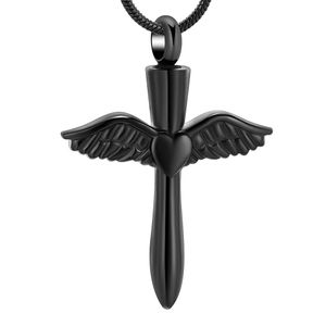 IJD12240 Vulkit Instructies Graveerbare Blank Wing Heart Cross Crematie Hanger Ketting voor Vrouwen Cadeau Items267r