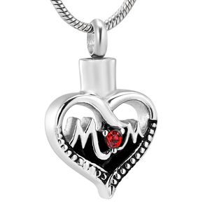 IJD12454 Red Stone Inlay Heart Cremation Pendant Hold Liefden Ashes Waterdichte Roestvrijstalen Memorial Urn Necklace