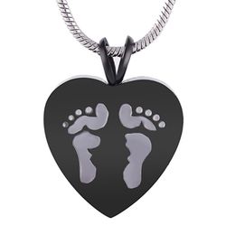 IJD8006 pieds gravé coeur en acier inoxydable 316L crémation pendentif collier haute poli cendres souvenir urne collier 222k