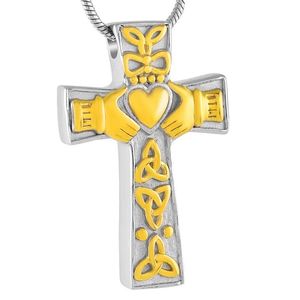 IJD8025 World Peace Cross Crossant en acier inoxydable Collier Pendant Hold Heart Memorial Ashes KeepSake Urn Collier208P