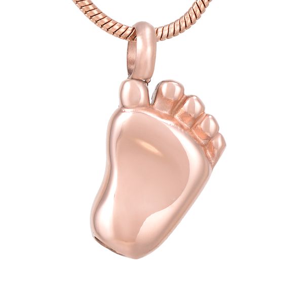 IJD8041 pendentif souvenir de crémation en acier inoxydable en forme de pied de bébé pour contenir des cendres collier d'urne bijoux commémoratifs humains