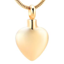 IJD8408 Gol Tone Cendres Holder KeepSake Jewelry Memorial Urn Collier Gold Heart en acier inoxydable Collier Pendant 292N
