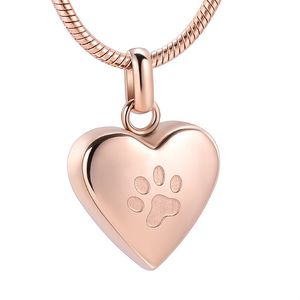 IJD8455 Rose Gold Color Pet Paw Gravure Dog Cat Urn Ashes Holder Memorial Stainless Steel Cremation Sieraden 252c