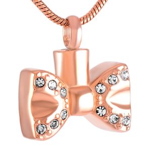 IJD9214 – collier avec pendentif de crémation en acier inoxydable, avec nœud papillon, en cristal, pour cendres, souvenir, porte-urne, collier à mémoire, 189m