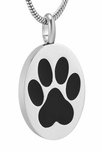 IJD9738 Roestvrij staal PAW PAW -print Round Circle Cremation Memorial Pendant voor Ashe Urn Souvenir Konte -ketting sieraden4238094