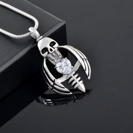 IJD9793 Skull Crémation en acier inoxydable Collier Pendant Chérie Crystal Cyshes KeepSake Urn Collier Memor