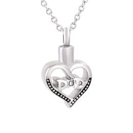 IJD9850 2pcs / lot coeur creux crémation urne collier cendres humaines mémorial cendres souvenir pendentif collier bijoux funéraires avec Cryst256U