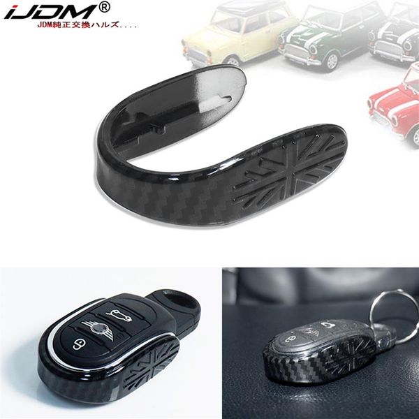 IJDM patrón de fibra de carbono clave Fob Shell cadena Union Jack decoración para BMW Mini Cooper S JCW One D F54 F55 F56 F57 F60 ar Acce268Z