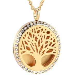 IJP0366 roestvrijstalen inleg kristal ronde boom aromatherapie etherische oliën diffuser parfum 12 pads hanger ketting sieraden4902540