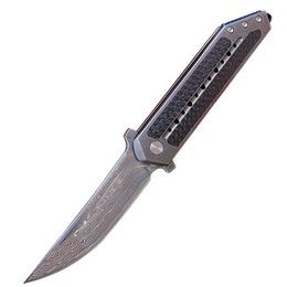 IKBS-cuchillo plegable abatible VG10, hoja de punto de caída de acero damasco, fibra de carbono + mango de aleación de titanio TC4 EDC