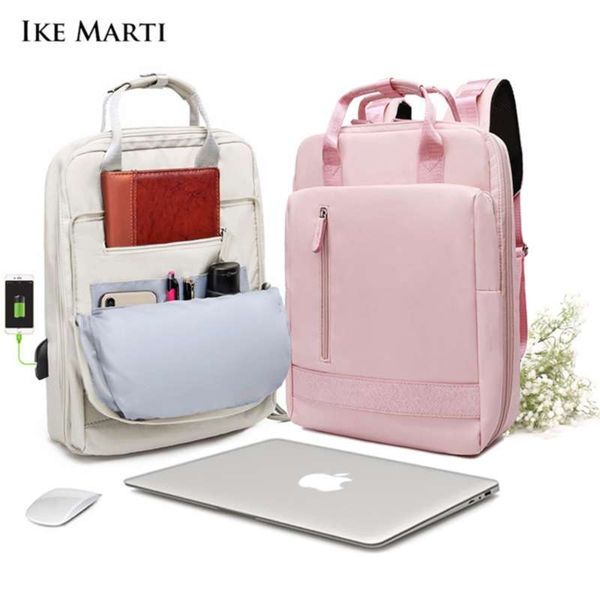 IKE MARTI Mujeres Mochilas Mochila Mochila escolar Chica Moda Sac A Dos Femme Hombre Carga impermeable 15.6 Pulgadas Mochila para computadora portátil 210929