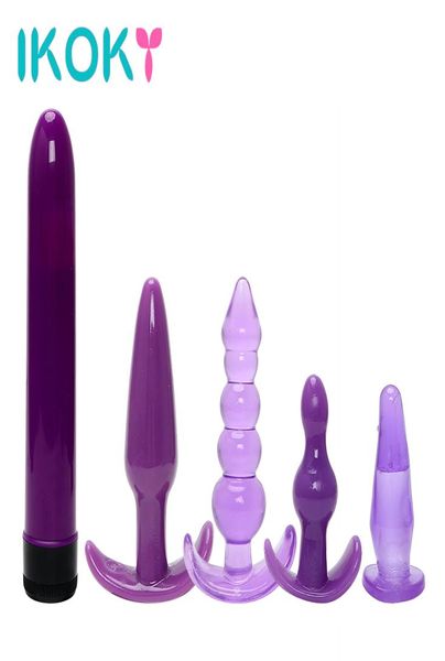 IKOKY 5 Unidsset Anal Plug Consolador Vibrador Juguetes Sexuales para Hombres Mujeres Masajeador de Próstata Butt Plug Erótico Dedo Juguetes Productos para Adultos Y18922634858