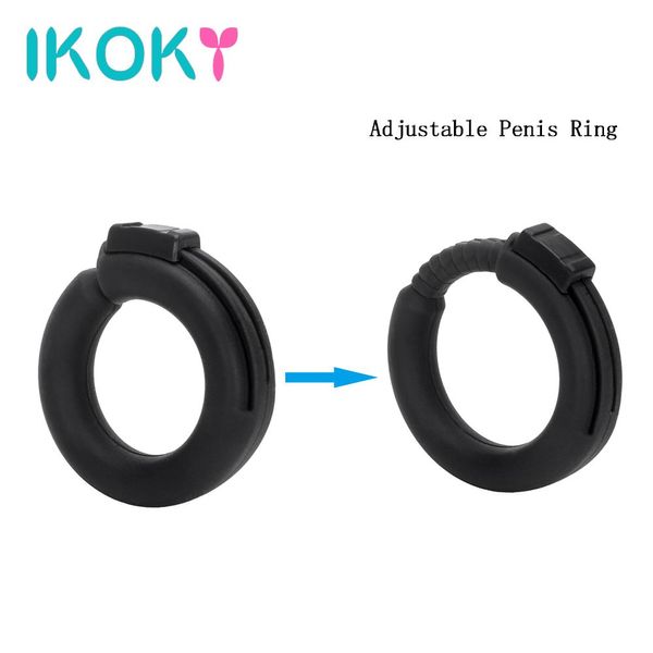 IKOKY Anneau pénien réglable Anneaux de pénis Retarder l'éjaculation Silicone Produits de sexe pour adultes Jouets sexuels pour hommes Sex Shop Blanc / Noir C18120301