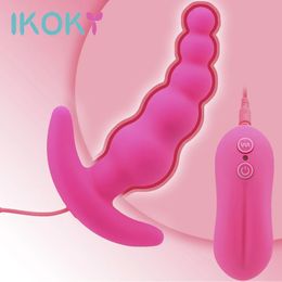 IKOKY Plug Anal Vibrateur Perles Vibrantes Masseur De Prostate Mâle Silicone 10 Vitesses Télécommande Masturbation Féminine 240312