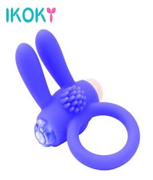 Ikoky Cock Ring Vibrator Rabbit krachtig seksspeeltjes voor penisvertraging Ejaculatie vibrerend Men039S Penisring Volwassenen Product Silic9599056