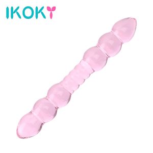 Ikoky Glass Dildo Dual Head Anale Plug Butt Stimulation Prostate Massage Grote Penis Seksspeeltjes Voor Vrouwen Vrouwelijke Masturbatie S1018