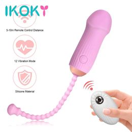 IKOKY Cabeza de hongo 12 velocidades Control remoto Pezón Estimulación del clítoris vaginal Bolas anales Gspot Huevo vibrante 240312