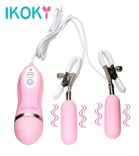 IKOKY Vibrador de pezón Vibrador Pinzas para pezones Masaje de senos 10 Frecuencia Juguetes sexuales para mujeres Masturbación femenina Productos para adultos Y11964485