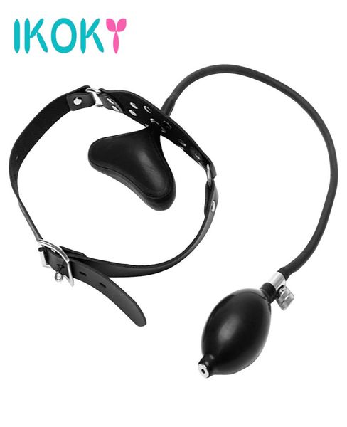 Ikoky Fixation orale jouets sexuels gonflables pour les couples bouche Gag Pu bande de cuir produits érotiques contraintes flirtant bouche farcie Y12694446