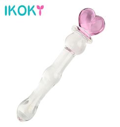 Ikoky rose coeur en verre Dildo pour les femmes Masturbateur cristallin pour la femme pour la stimulation vaginale et anale Pleasure de verre Wand Q1707186635919