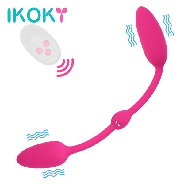 Vibrador de Control remoto IKOKY, huevo vibrador de doble cabeza, bola Vaginal, estimulador de clítoris, masajeador de punto G de 10 modos, juguetes sexys para mujeres