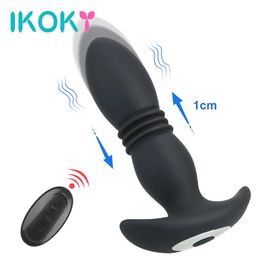 Ikoky Telescopische Vibrerende Dildo Butt Plug Vibrator Prostaat Massager Erotische Speeltjes Voor Mannen Afstandsbediening Anale 240312