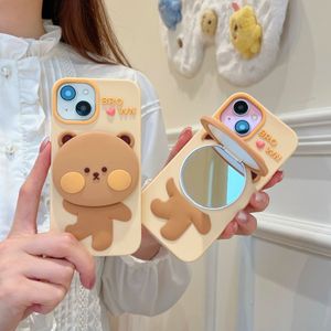 Ikorean mignon 3d miroir stand ours casse en silicone pour téléphone portable pour iPhone 15 13 14 pro max 15promax protection couverture arrière kawaii 1pc