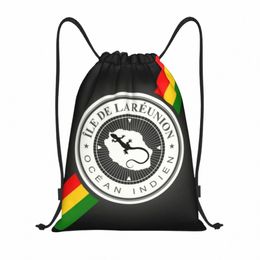 Ile De La Reuni Island Sac à dos avec cordon de serrage Femmes Hommes Sport Gym Sackpack Portable Margouillat Beach Shop Sac Sack m6cA #