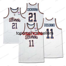 Illinois Fighting Illini Ayo Dosunmu Kofi Cockburn College Basketball Jersey Homme Tout Cousu Blanc Taille S-XXXL