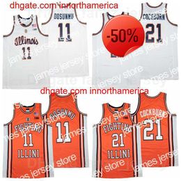 Illinois Fighting Illini College 11 Ayo Dosunmu Jersey 21 Kofi Cockburn basketbalteam oranje kleur