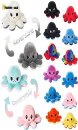 Verlichte flip octopus gevulde plush speelgoed voor schattige boze emotie omkeerbaar dieren pluche pop kerstcadeaus1344136