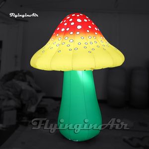 Grande tige verte et chapeau jaune de modèle d'arbre de plante de champignon gonflable illuminé pour la décoration de parc