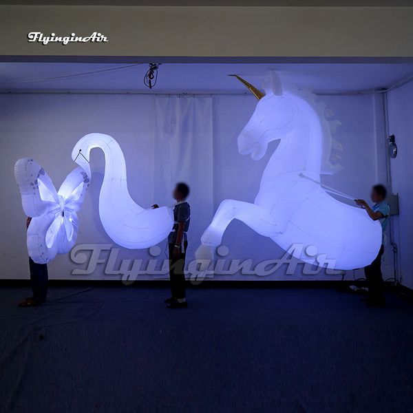 Ballon Animal de défilé éclairé, ailes de papillon gonflables blanches, cygne, licorne, Costume de cheval pour spectacle d'événements