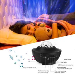 Illumination Galaxy Lampe de nuit étoilée LED Projecteur d'étoiles Veilleuse Projecteur de vagues d'océan avec musique Bluetooth Télécommande Enfants Cadeau gratuit sh