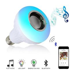 Éclairage Bluetooth sans fil + 12W RVB LAMPE LED 110V 220V SMART LED Light Music Player Audio avec télécommande